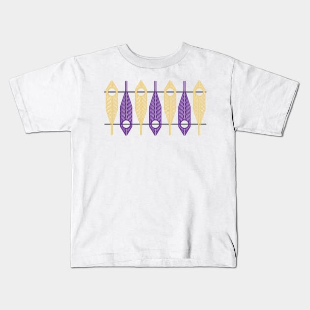 Geometric Feathers in Gold and Purple on White Kids T-Shirt by Theokotos